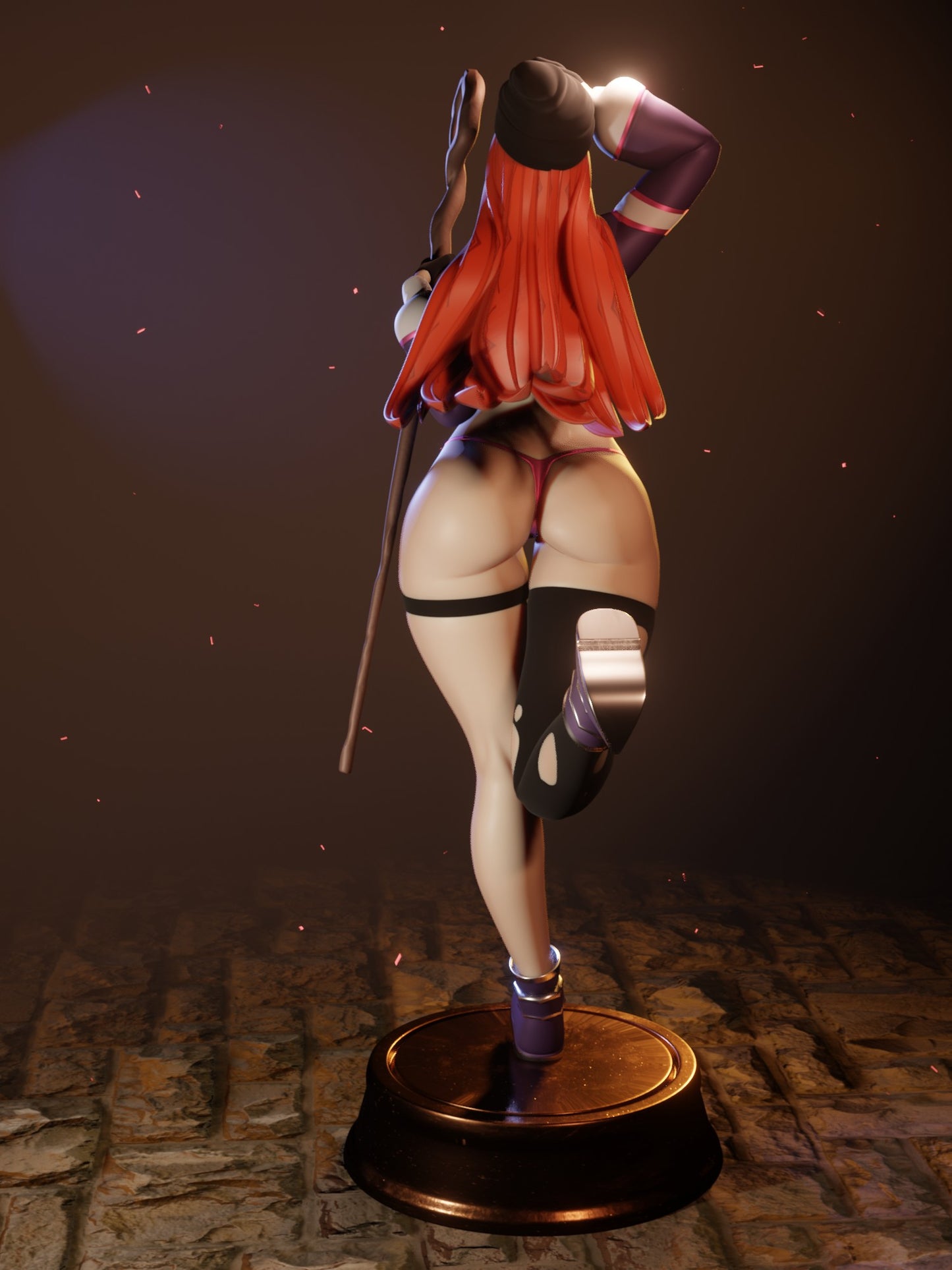 Bikini-clad sorceress miniature for D&D and tabletop RPGs, detailed female wizard proxy in fantasy armor with flowing hair and magical staff.