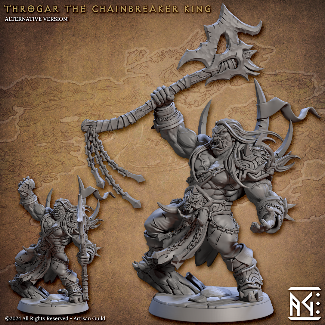 Orc Barbarian Throgar Chainbreaker King | Blackcrag Orcs | Fantasy D&D Miniature | Artisan Guild
