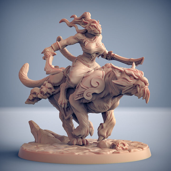 Rakshatiger Rider C | Rakshakin Headhunter | Fantasy D&D Miniature | Artisan Guild