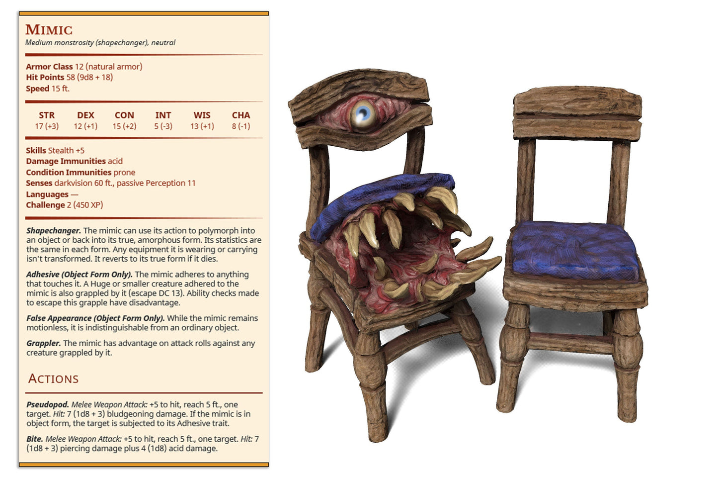 Chair Mimic Miniatures | Ninjas & Mimics | Fantasy Miniature | Printed Obsession