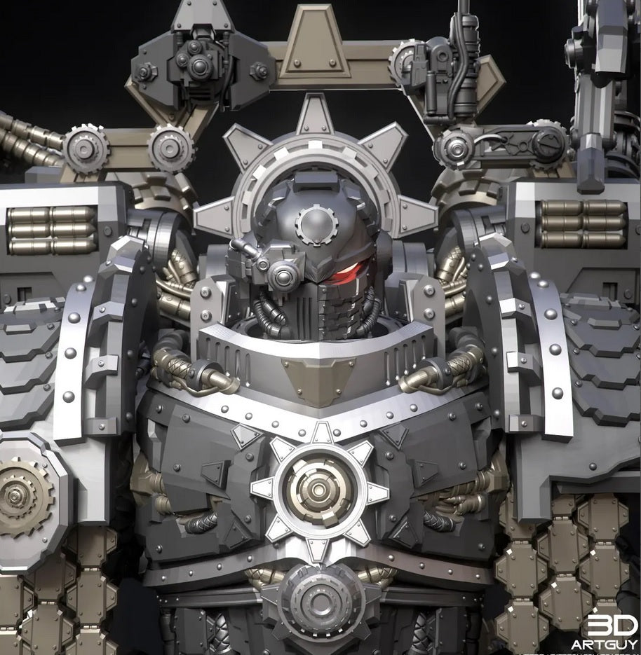 Ferrus Manus, Primarch of the Iron Hands, in ornate power armor, Warhammer 40K miniature.
