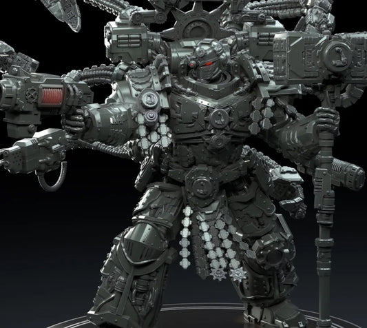 Ferrus Manus, Primarch of the Iron Hands, in ornate power armor, Warhammer 40K miniature.