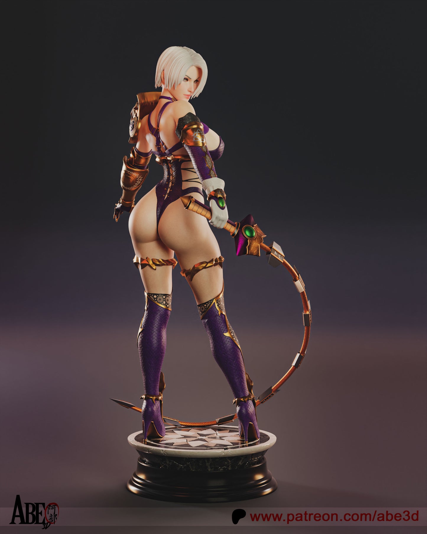 Ivy Valentine from the SoulCalibur ame serise in her classic outfit and sword whip Valentine