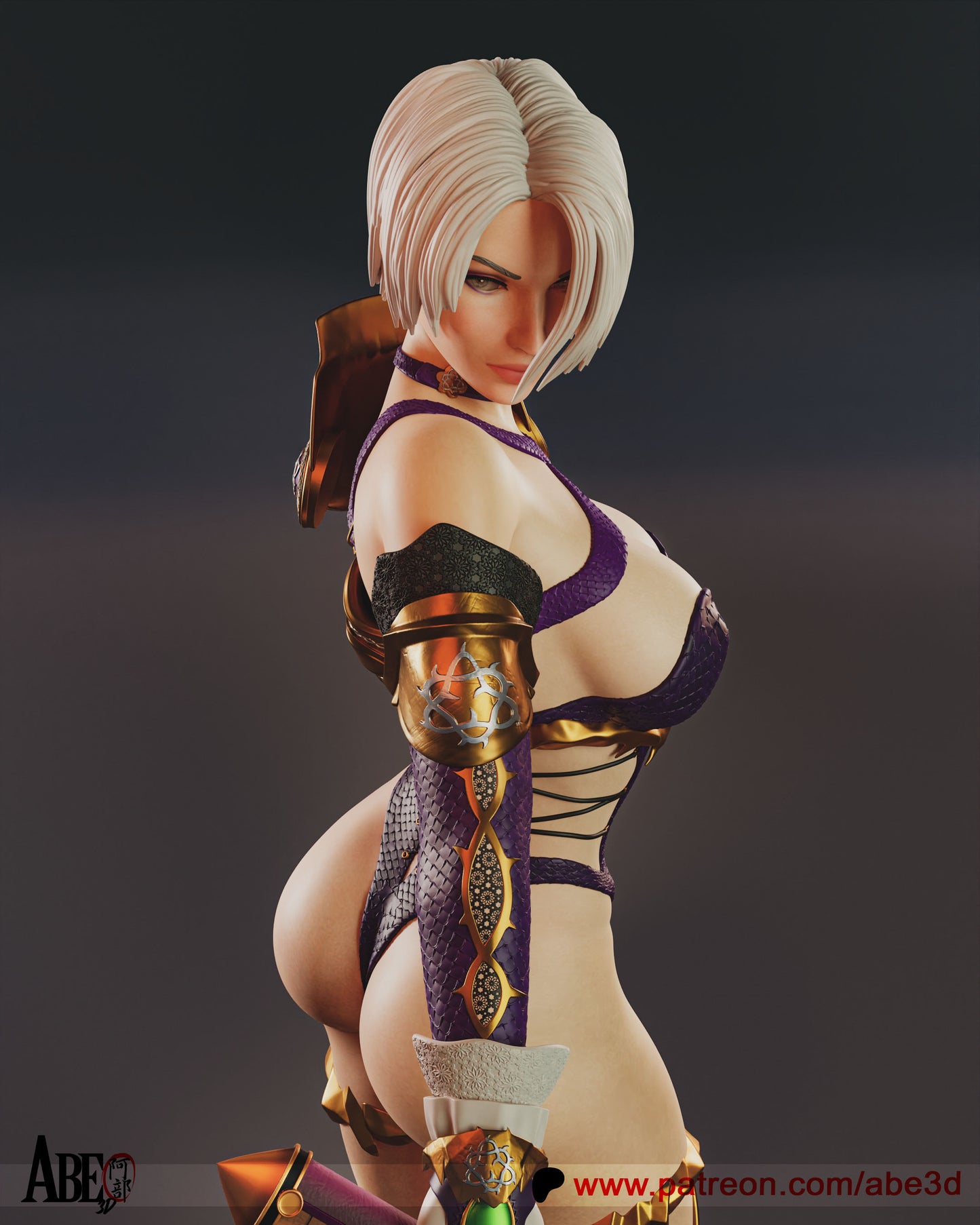Ivy Valentine from the SoulCalibur ame serise in her classic outfit and sword whip Valentine