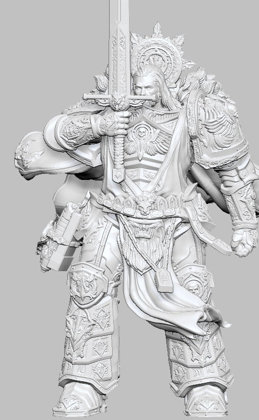 Lion El Johnson rimarch of the Dark Angels wearing ornate armour and carrying the Lion Sword