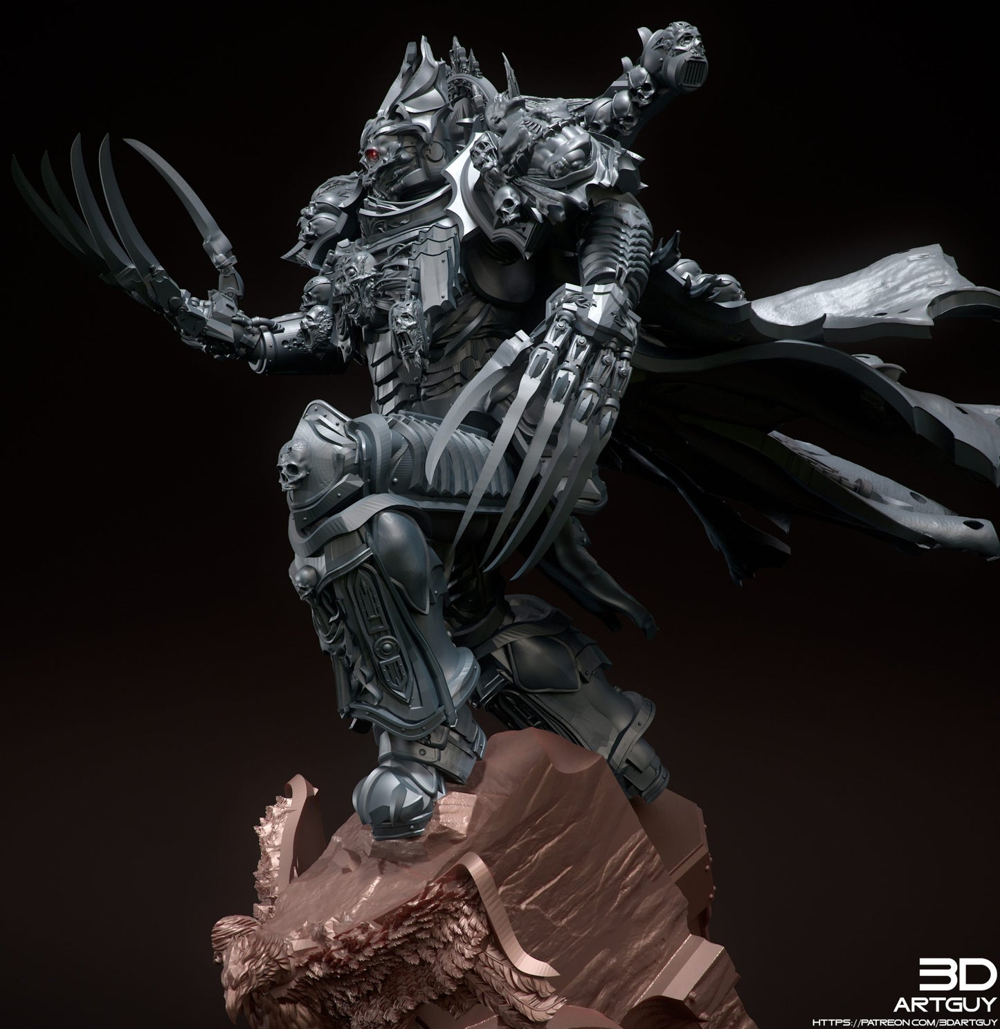a 3d printed resin model of Konrad Curze, the night haunter, primarch of the night lords legion in a terrifying pose