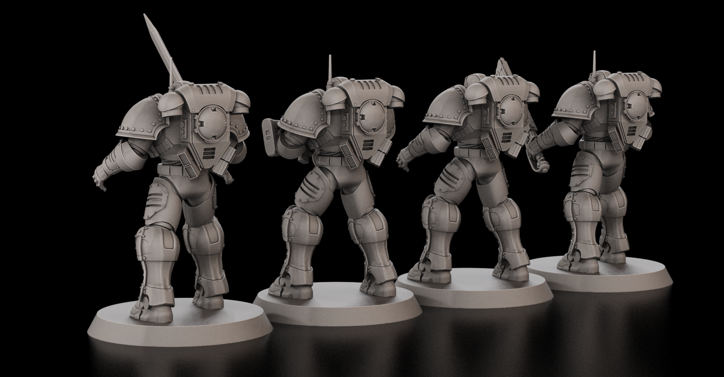 Primaris Space Marine proxy models with modular body parts and weapons at 32mm scale