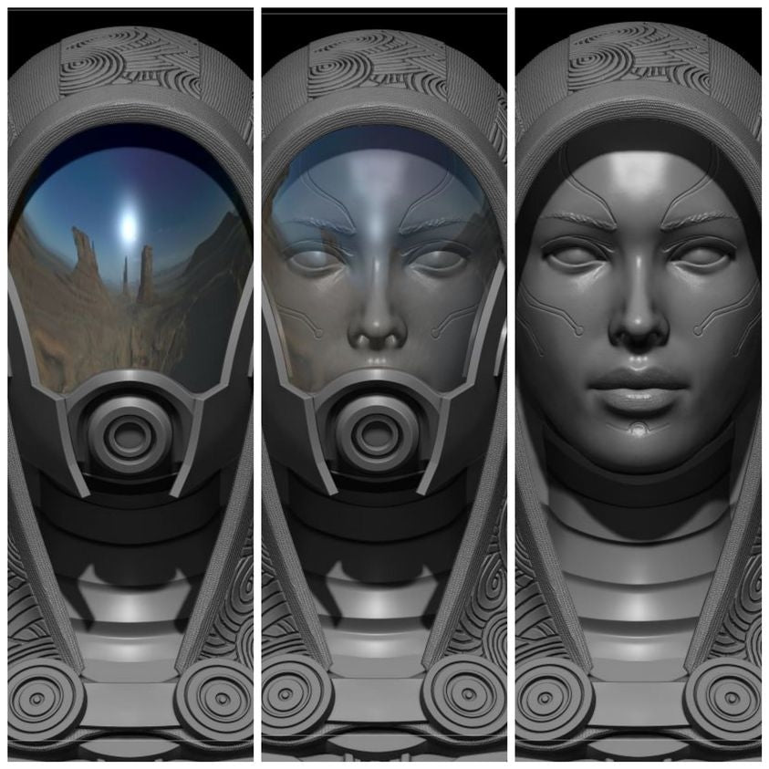 Tali’Zorah Mass Effect figurine featuring detailed Quarian environmental suit in dynamic poses