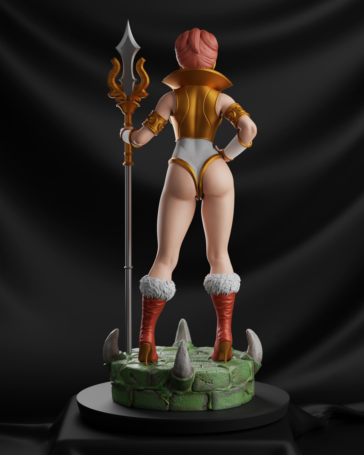 Teela from He-Man and the Masters of the Universe in her original 1980s appearance, wearing her white and gold warrior outfit with red hair and golden tiara