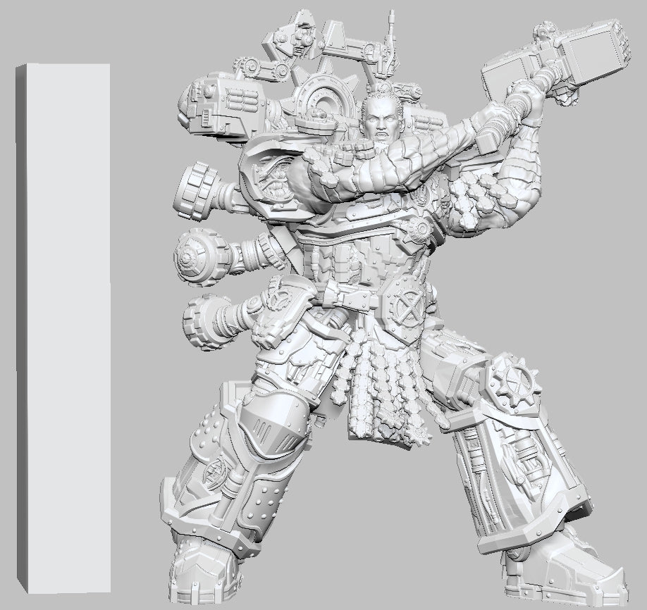 Ferrus Manus, Primarch of the Iron Hands, in ornate power armor, Warhammer 40K miniature.