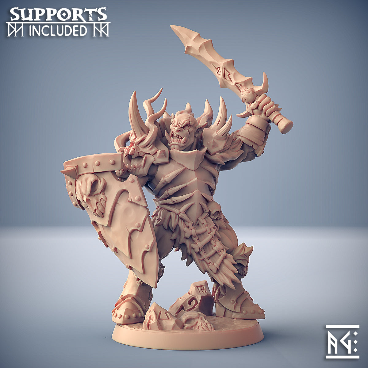 Orc Barbarian B | Frostmetal Clan | Fantasy D&D Miniature | Artisan Guild