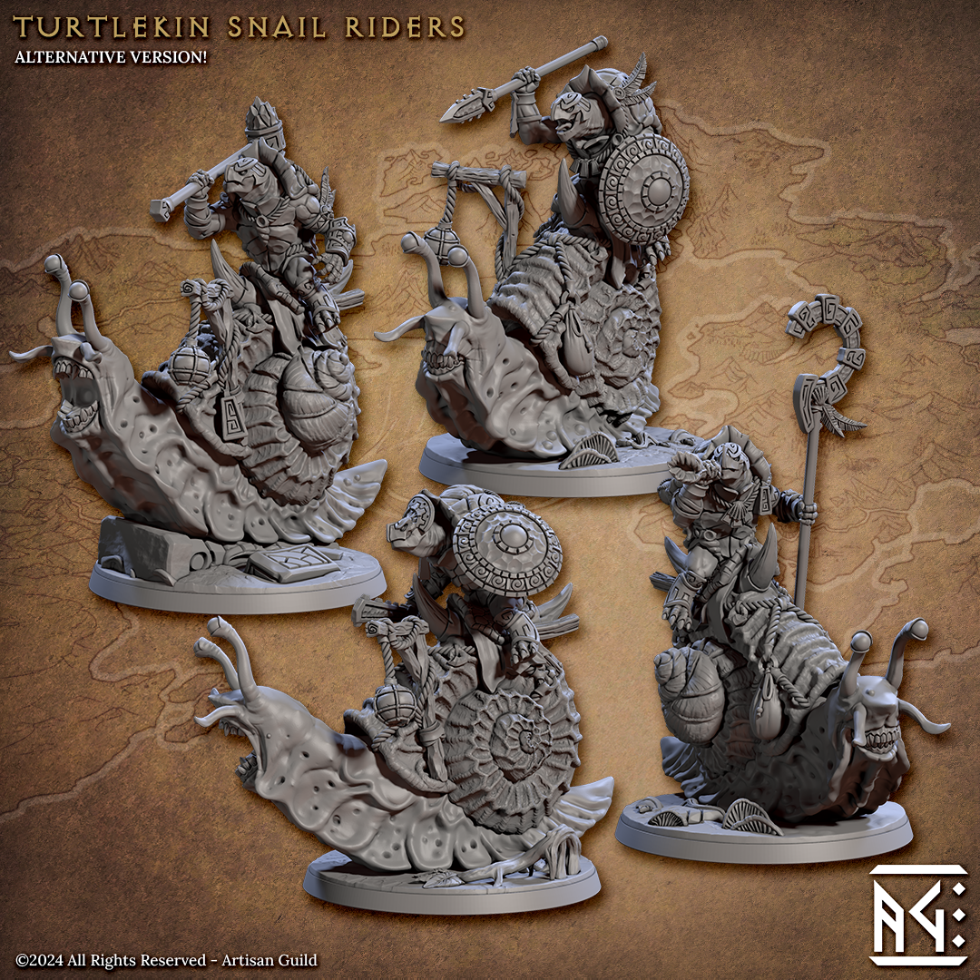 Giant Snail Rider Miniatures | Jadeshell Turtlekin | Fantasy D&D Miniature | Artisan Guild