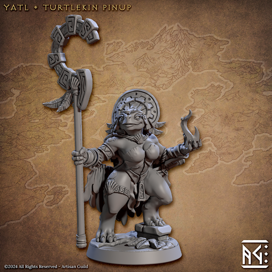 Tortle Yatl Turtlekin Pin-Up | Jadeshell Turtlekin | Fantasy D&D Miniature | Artisan Guild