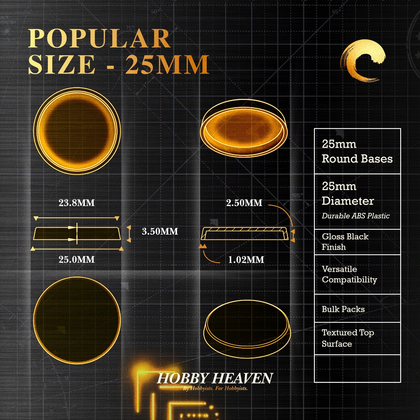 25mm Round Plain Plastic Bases