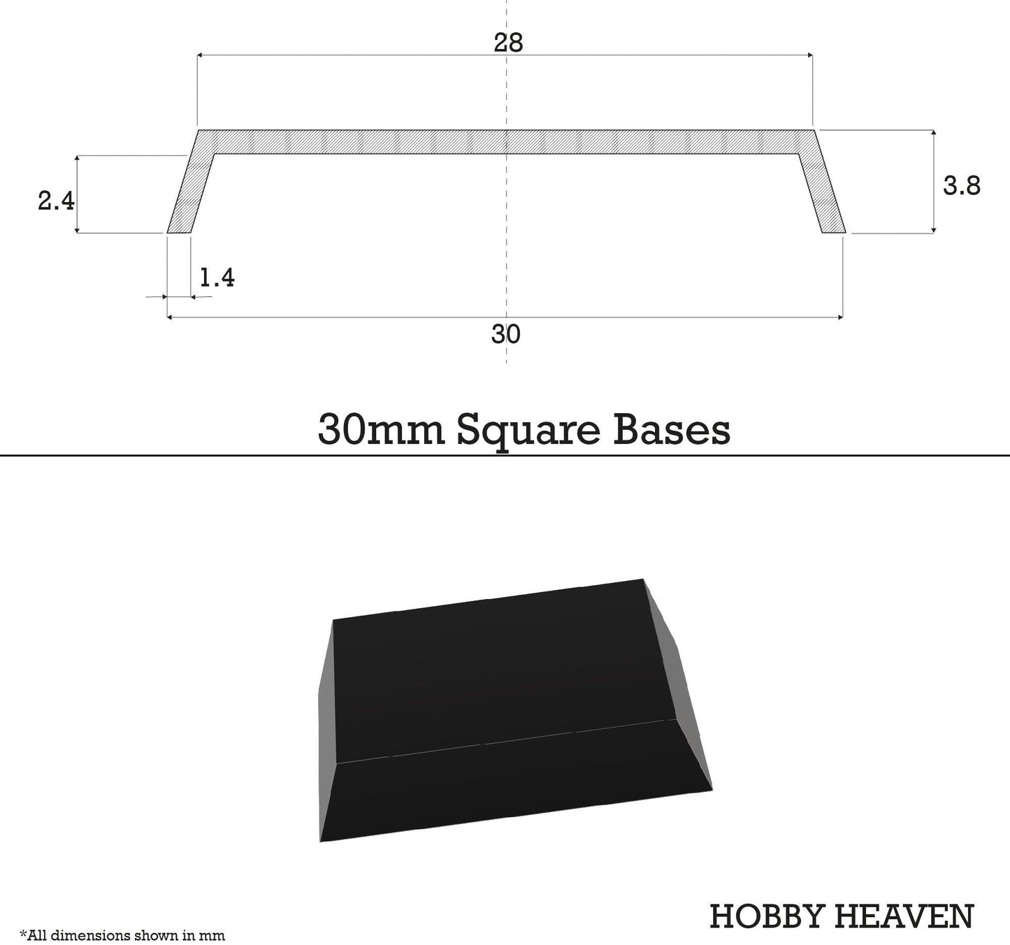 30mm Square Plain Plastic Bases