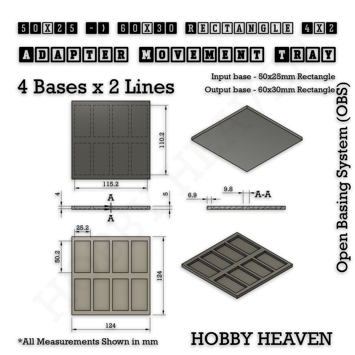 Square and Rectangle Movement Trays Adapters for Tabletop Games