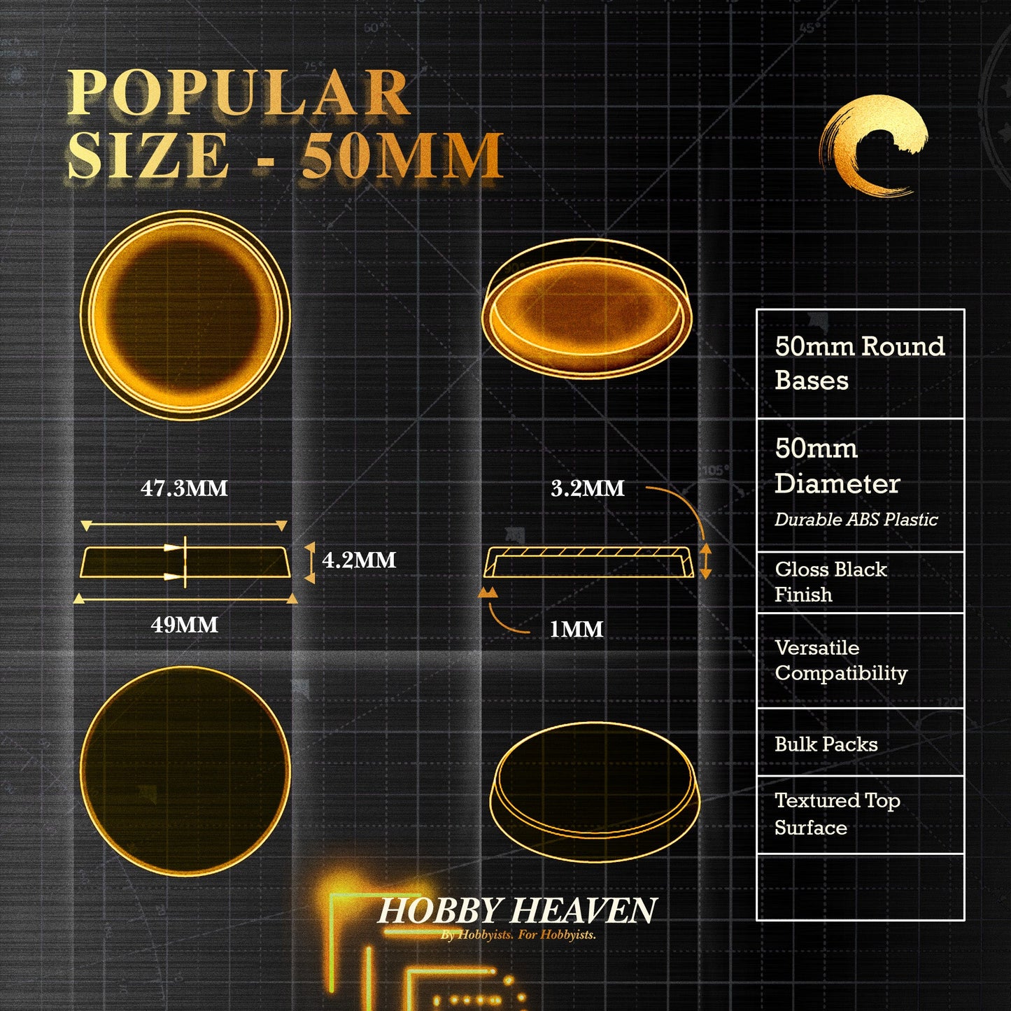 50mm Round Plain Plastic Base