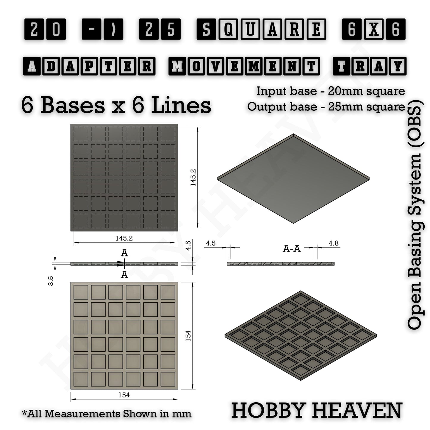 Square and Rectangle Movement Trays Adapters for Tabletop Games
