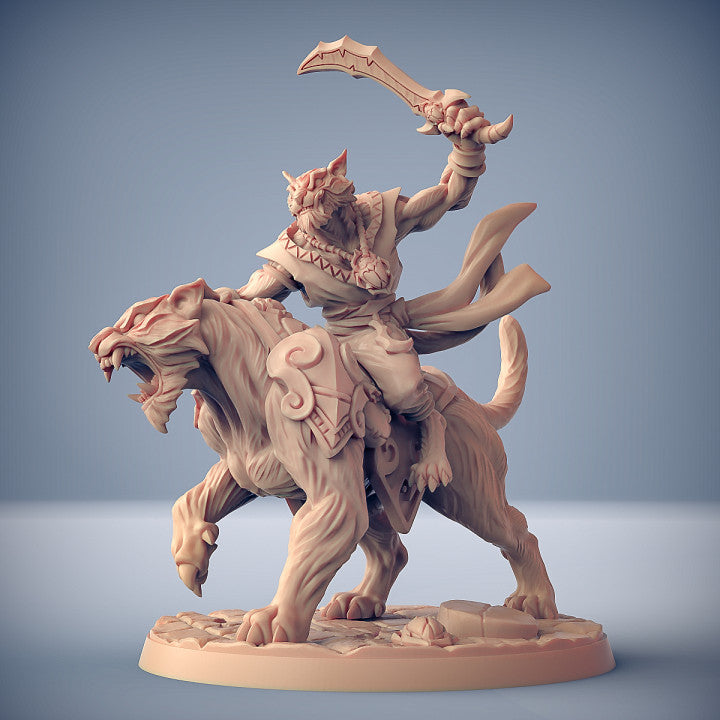Rakshatiger Rider A | Rakshakin Headhunter | Fantasy D&D Miniature | Artisan Guild