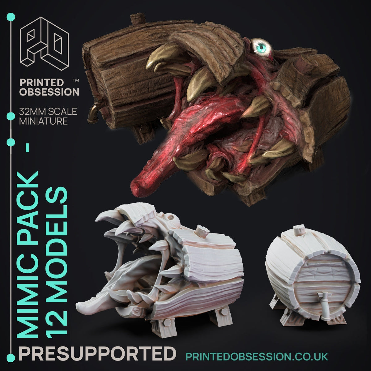 Barrel Mimic Miniatures | Ninjas & Mimics | Fantasy Miniature | Printed Obsession