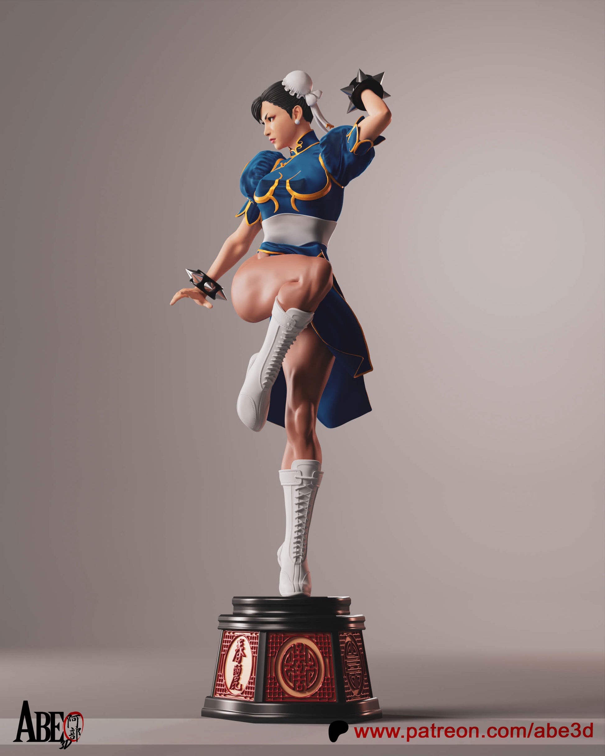 Street Fighter Chun-Li in her iconic outfit standing in a fighting pose