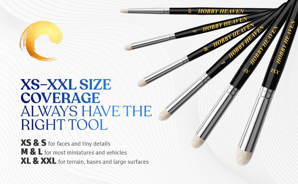 Hobby Heaven 6-Piece Dry Brush Set – XS to XXL Miniature Painting Brushes