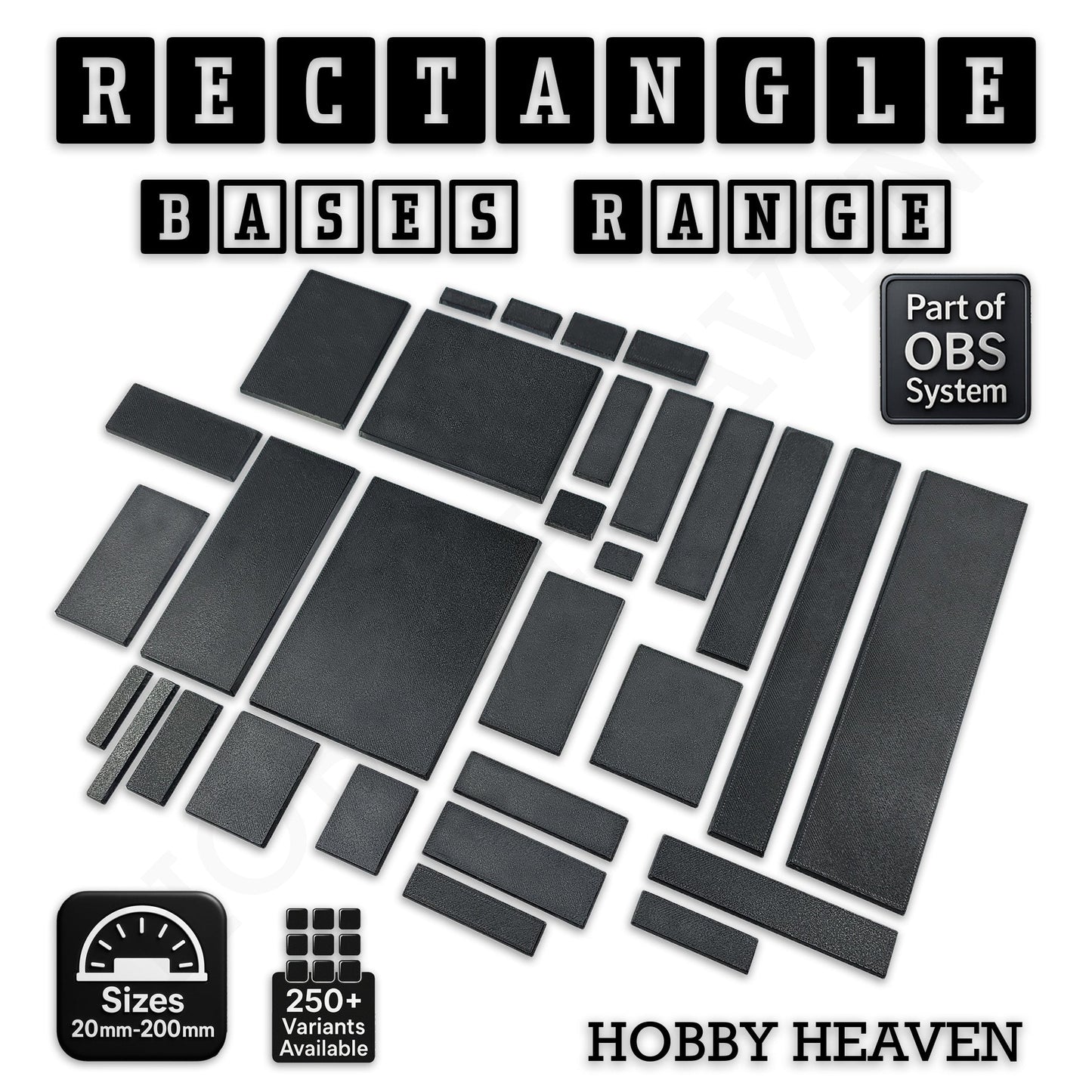Rectangle Bases Range Sizes - 75x30mm to 125x40mm Medium Sizes 3d Print Full Range Tabletop Games