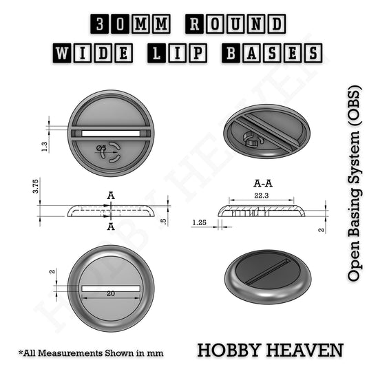 30mm Wide Lip Round Plastic Bases