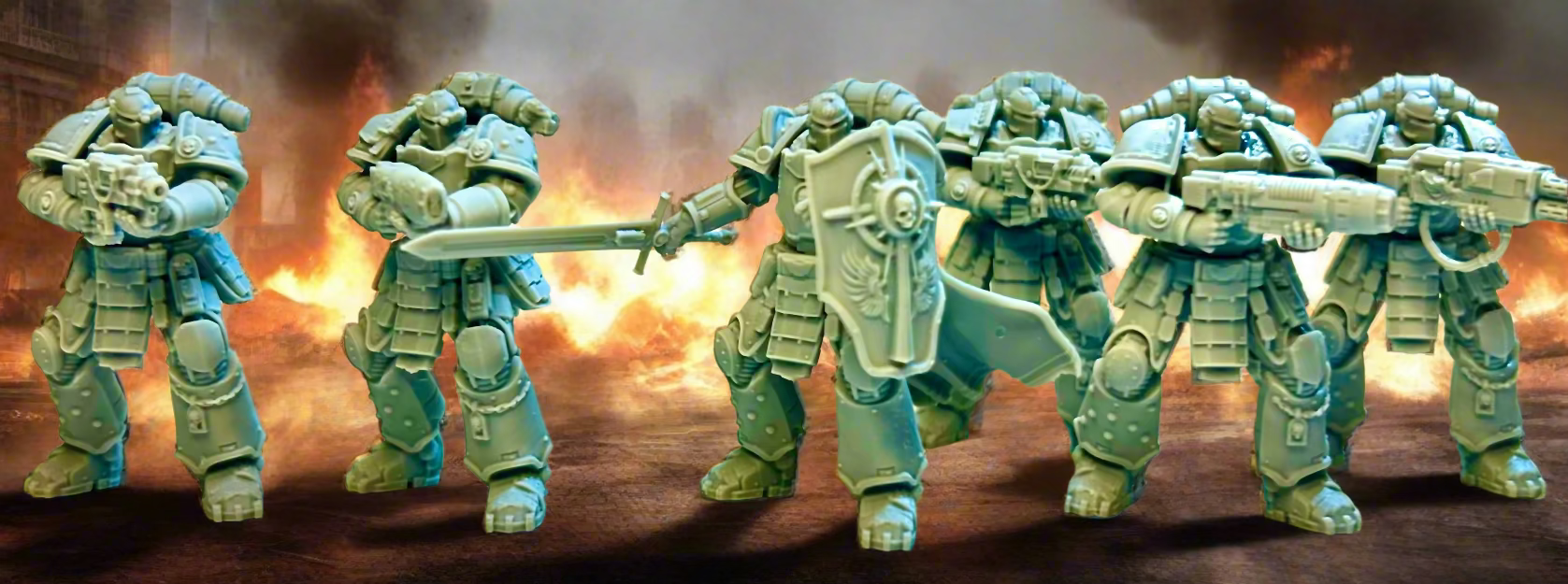 space marines of the legion astartes for 40k or 30k warhammer games in Crusade era armour patterns. 