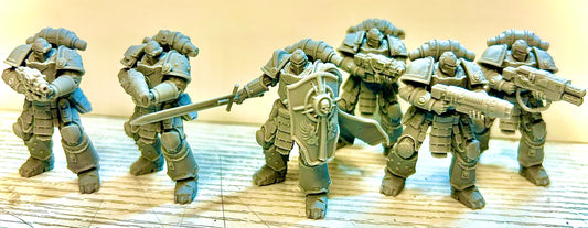 space marines of the legion astartes for 40k or 30k warhammer games in Crusade era armour patterns. 