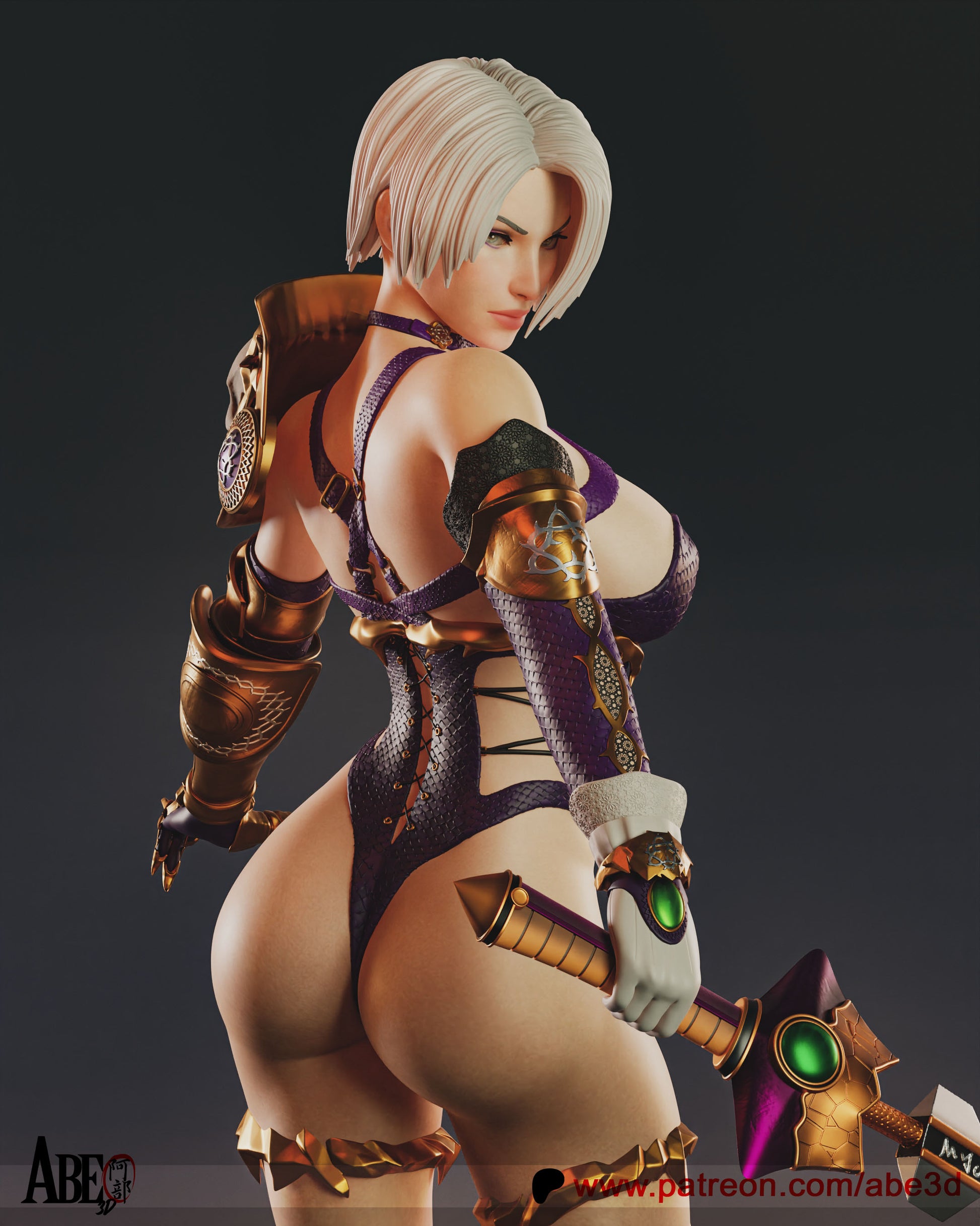 Ivy Valentine from the SoulCalibur ame serise in her classic outfit and sword whip Valentine