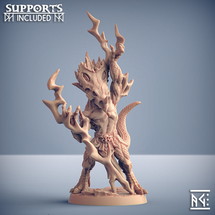 Kaztot Stormcaller | Goldmaw Lizards | Fantasy D&D Miniature | Artisan Guild
