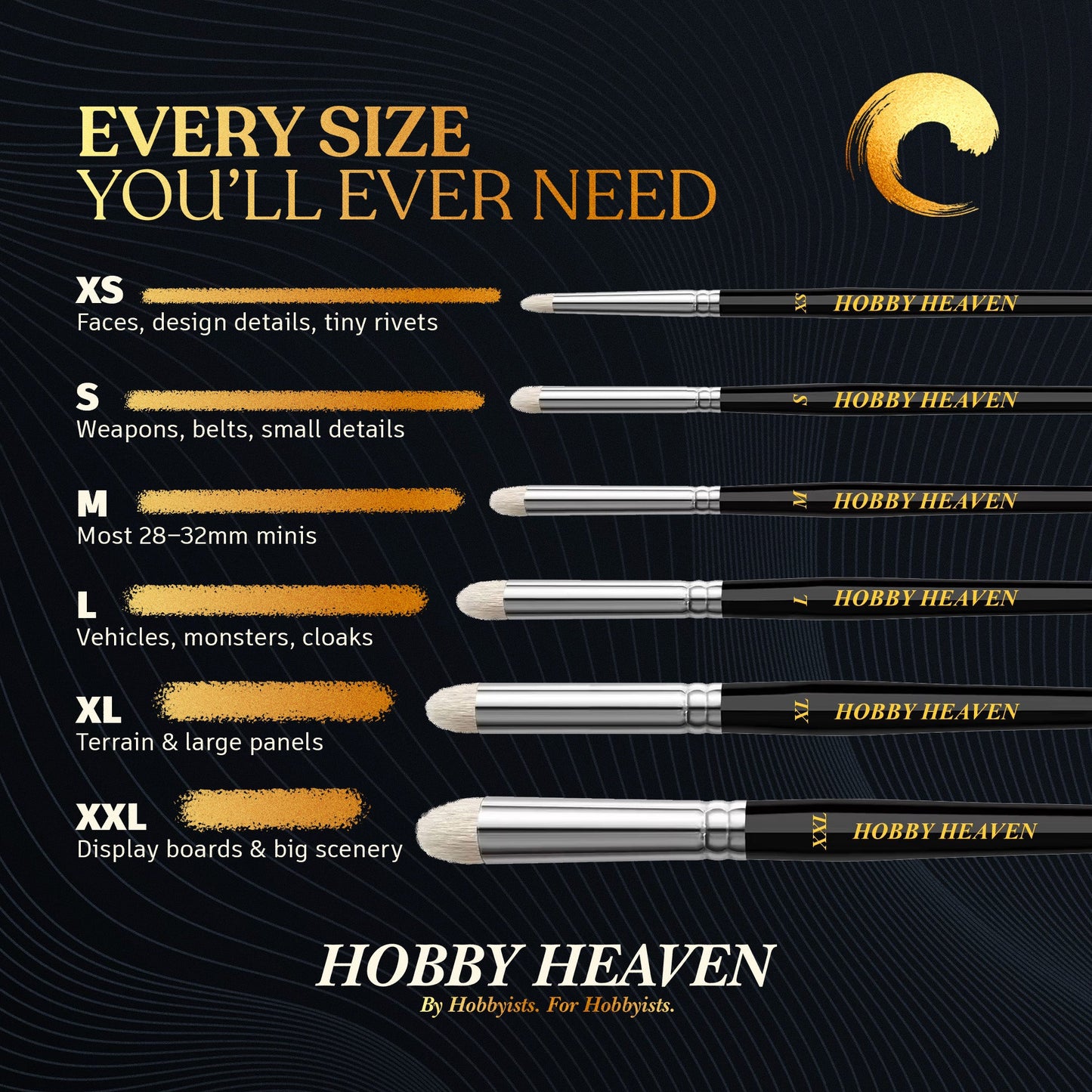 Hobby Heaven 6-Piece Dry Brush Set – XS to XXL Miniature Painting Brushes