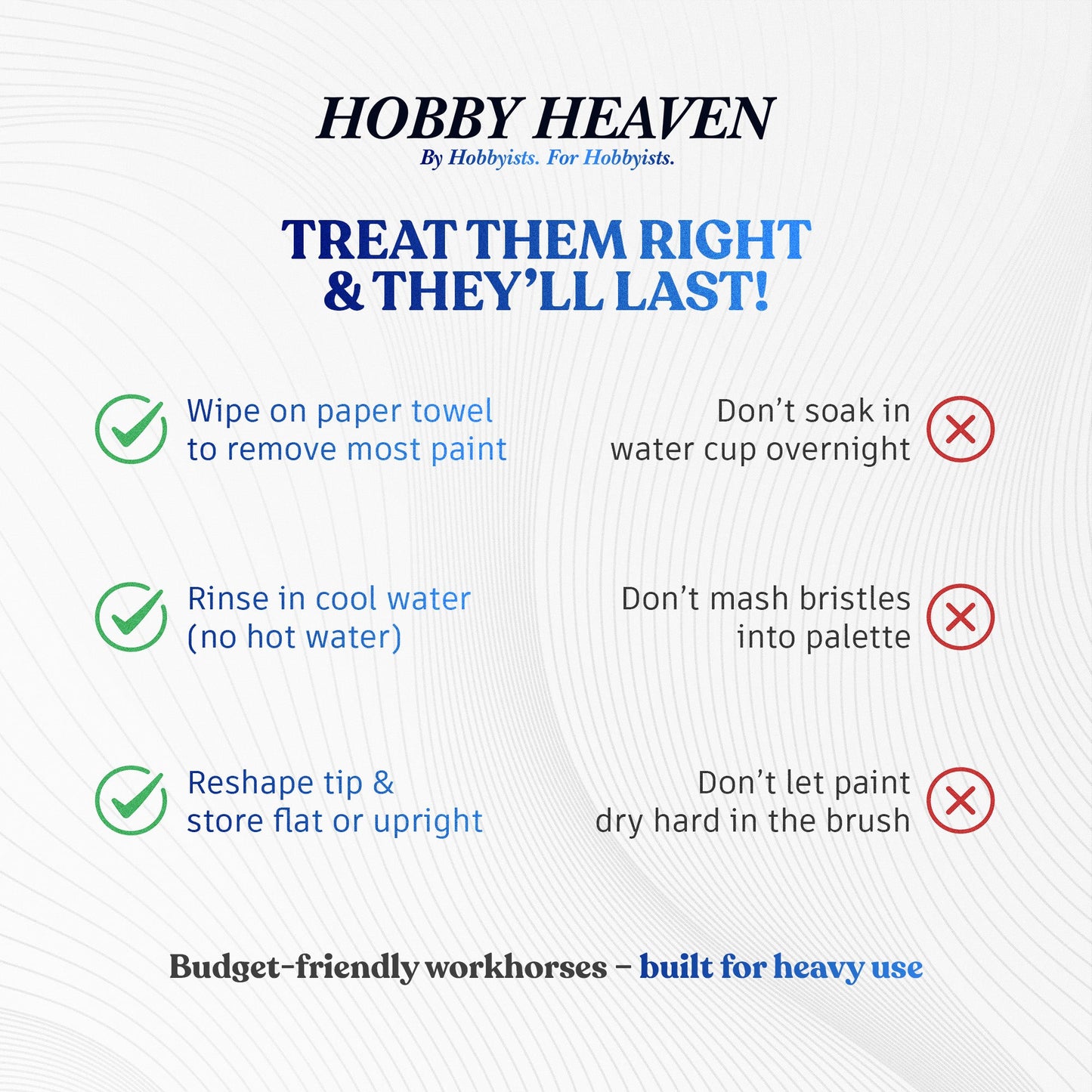Hobby Heaven 6-Piece Dry Brush Set – XS to XXL Miniature Painting Brushes