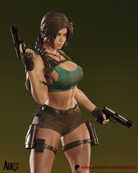 Lara Croft from the popular Tomb Raider game serise with her iconic dual guns and original outfit