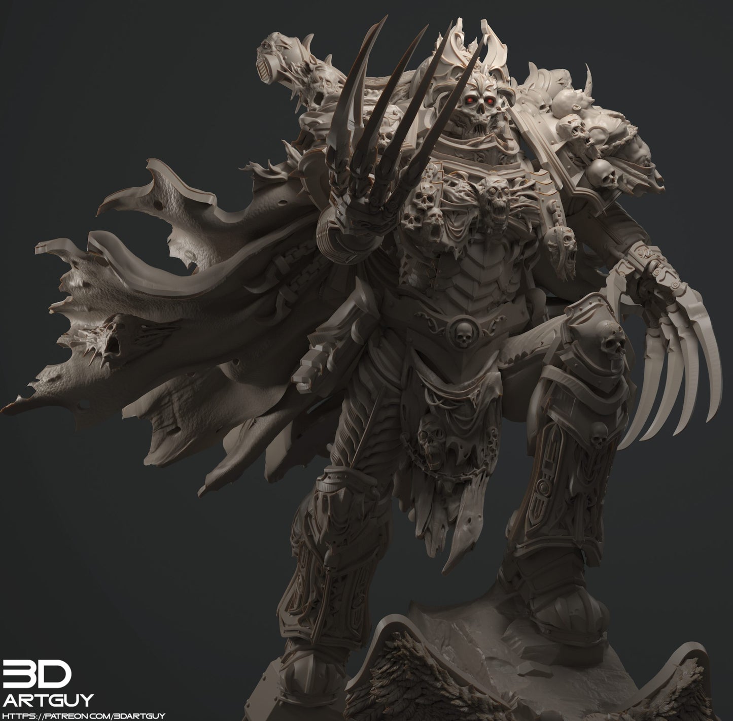 a 3d printed resin model of Konrad Curze, the night haunter, primarch of the night lords legion in a terrifying pose