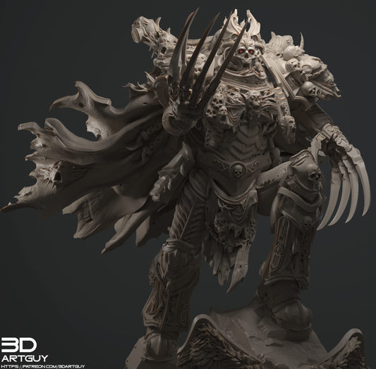 a 3d printed resin model of Konrad Curze, the night haunter, primarch of the night lords legion in a terrifying pose