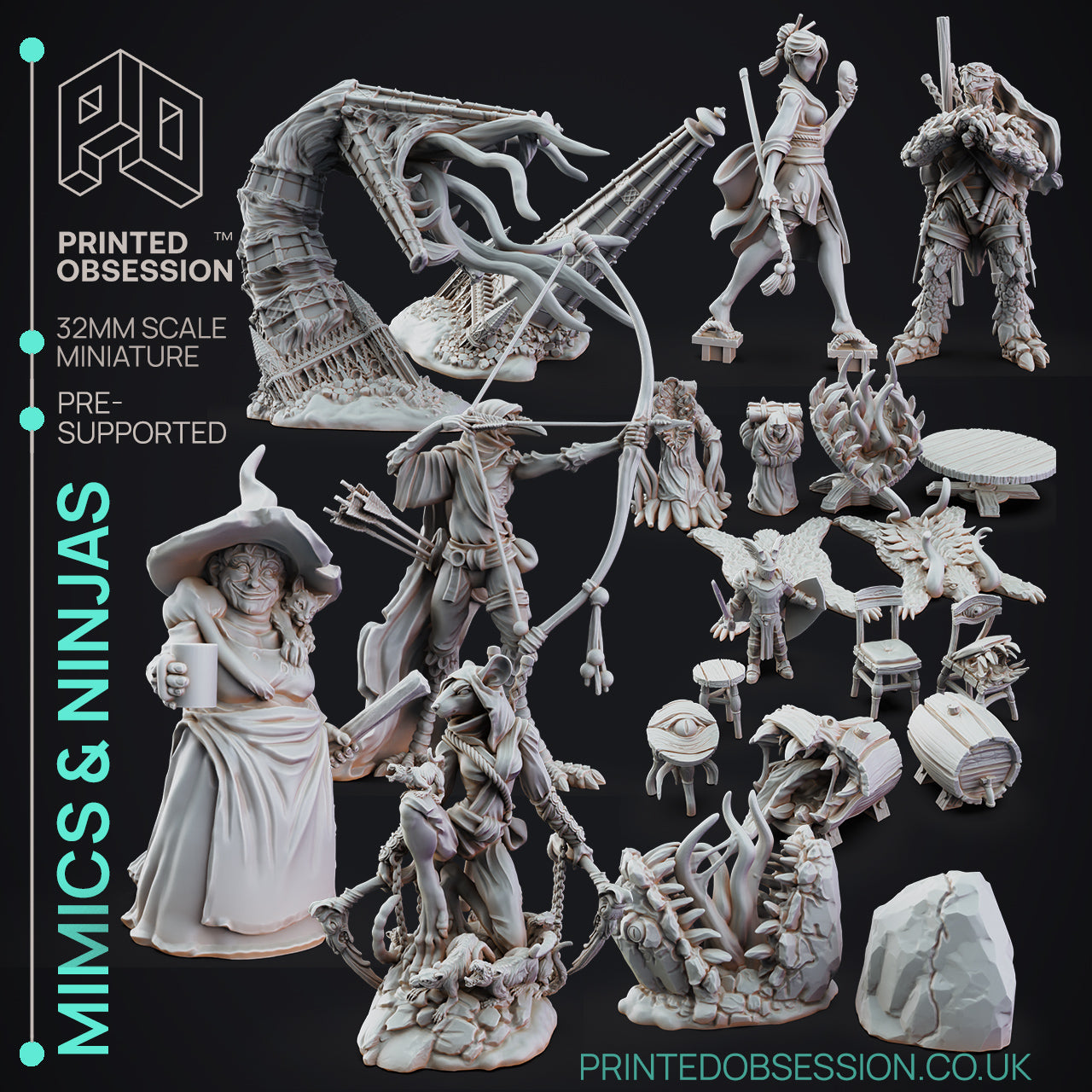 Ninjas & Mimics Miniatures (Full Set) | Fantasy Miniature | Printed Obsession