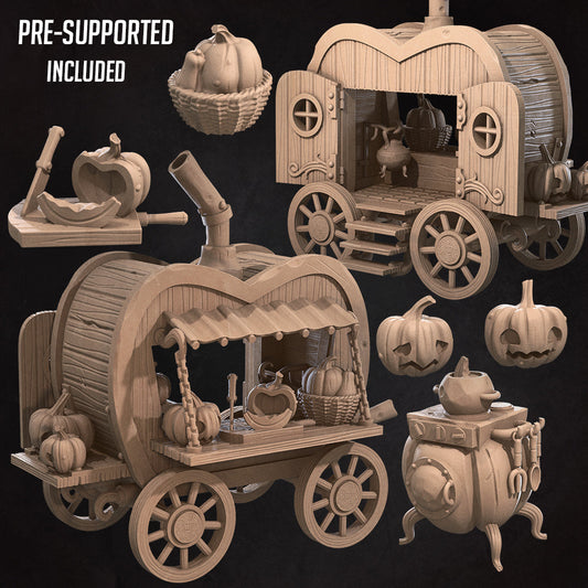 Pumpkin Cart Scenery Pack | Bullet Town Halloween | Fantasy Miniature | Bite the Bullet