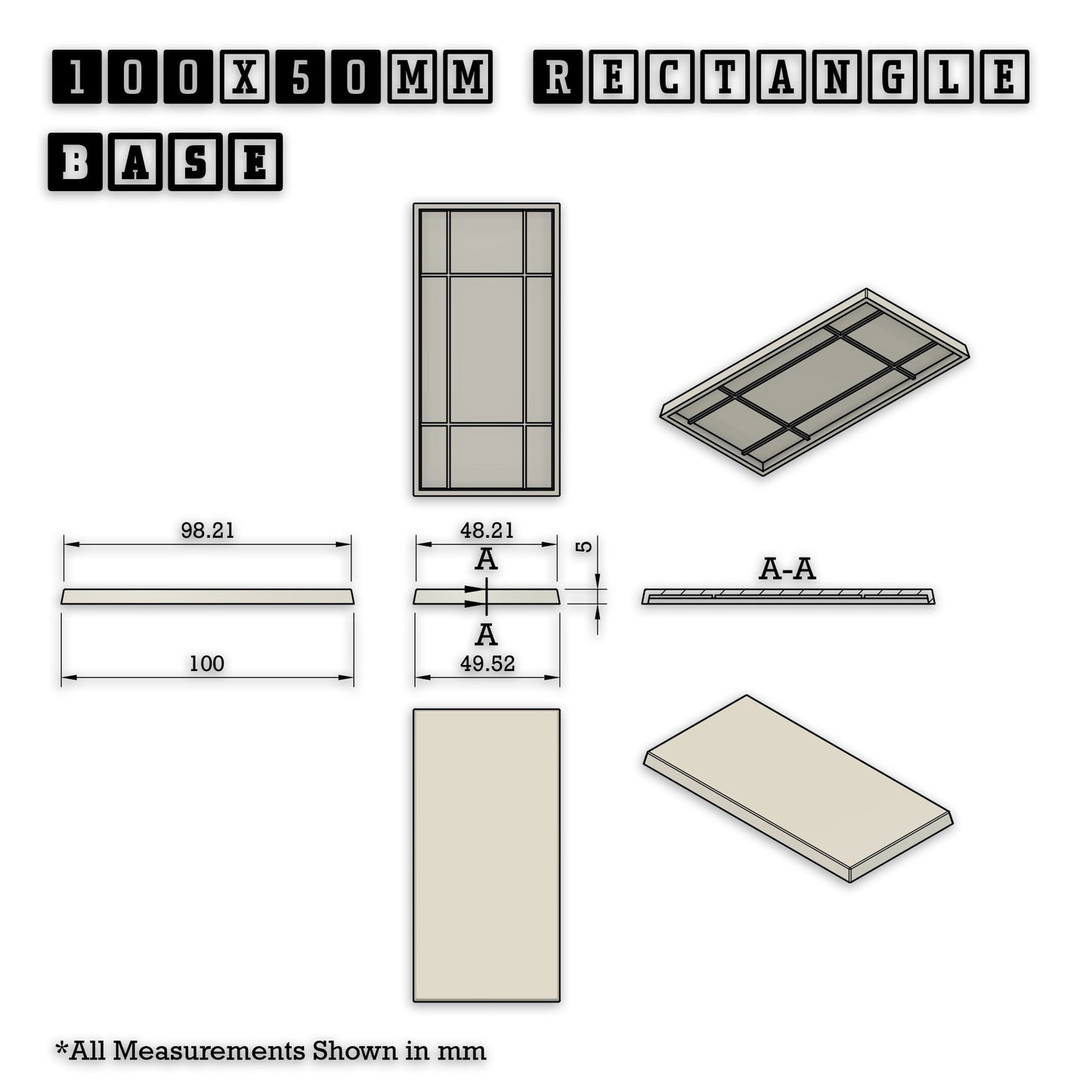 100x50mm | 50x100mm Rectangular Plain Plastic Bases | Versatile Miniature Stands