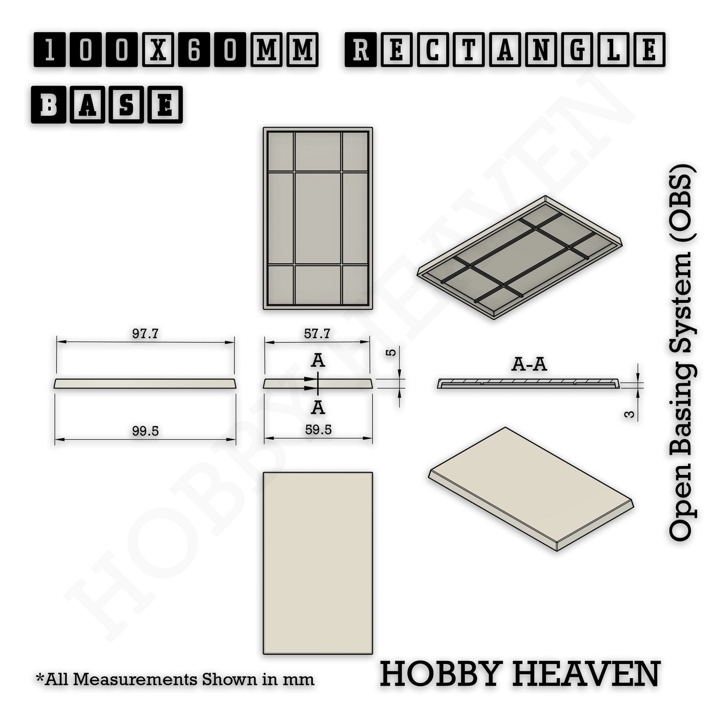 100x60mm Rectangular Plain Plastic Bases