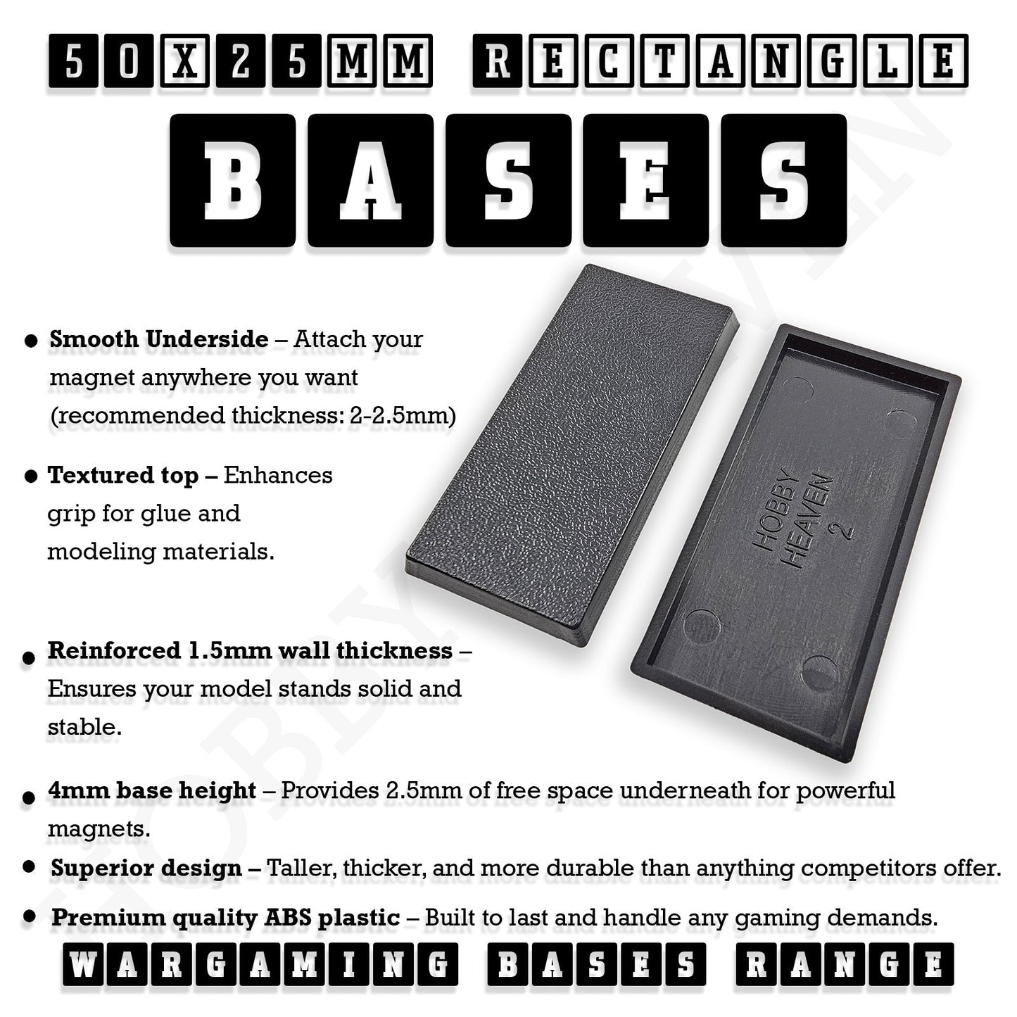 50x25mm Rectangular Plain Plastic Bases