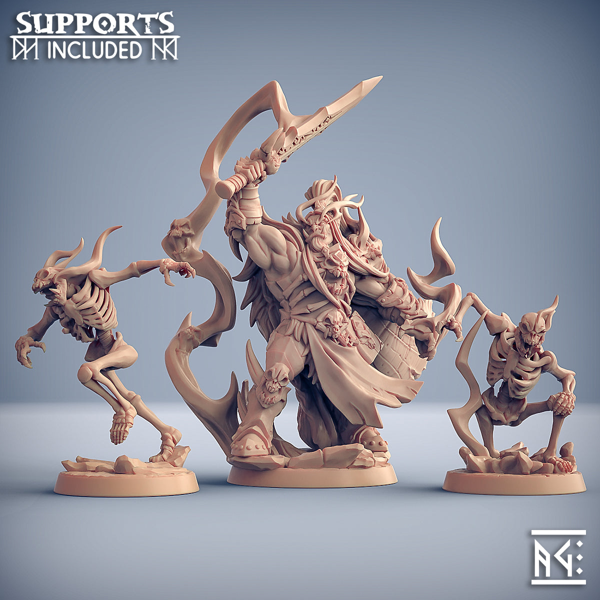 Orc Hero Kentargh Grotar & Minions | Frostmetal Clan | Fantasy D&D Miniature | Artisan Guild
