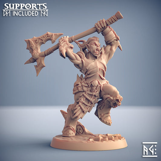 Orc Barbarian E | Frostmetal Clan | Fantasy D&D Miniature | Artisan Guild
