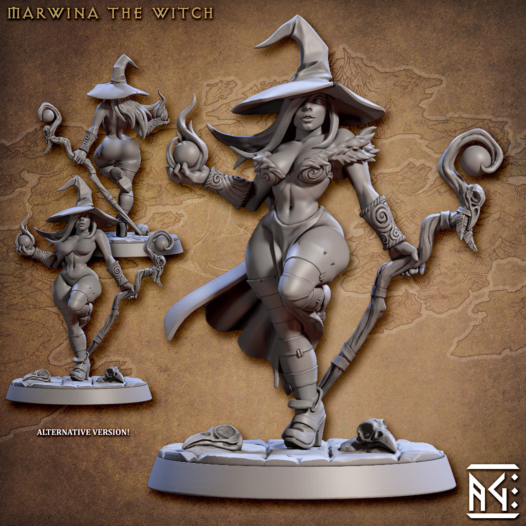 Marwina the Witch Pin-Up | Arcanist Guild | Fantasy D&D Miniature | Artisan Guild
