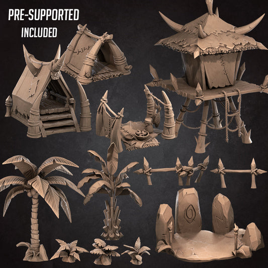 Jungle Camp Scenery Pack | Amazons | Fantasy Miniature | Bite the Bullet
