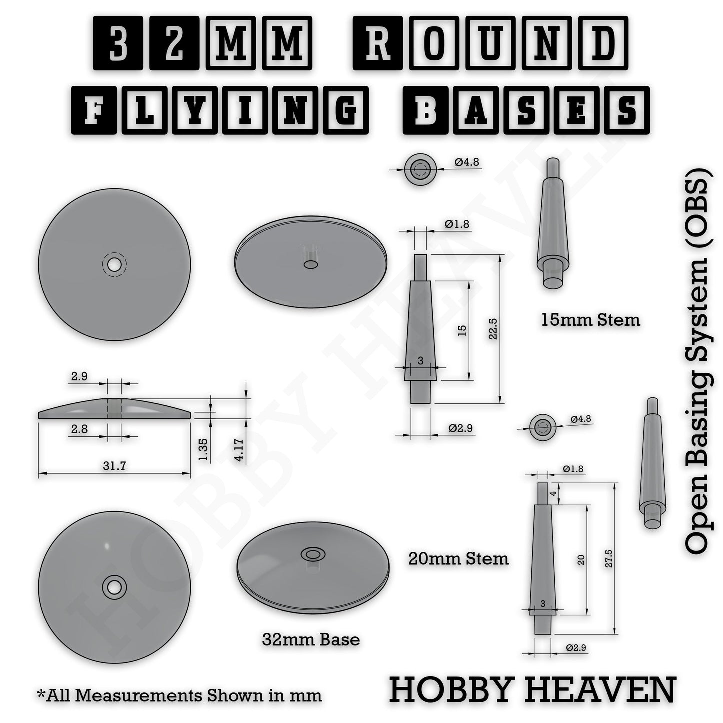 32mm Round Flying Clear Plastic Base