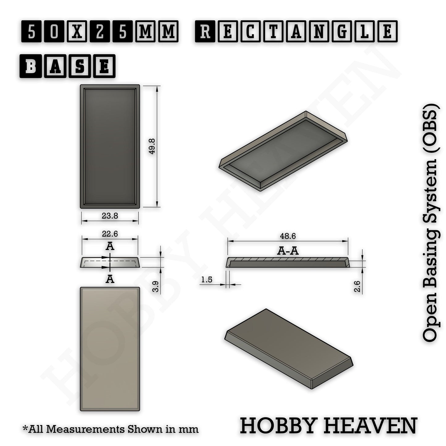 50x25mm Rectangular Plain Plastic Bases
